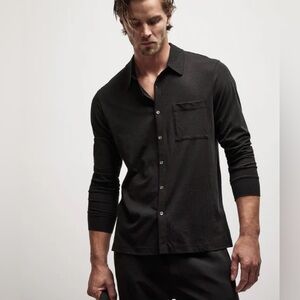 James Perse Long Sleeve Clean Finish Jersey Shirt in Black